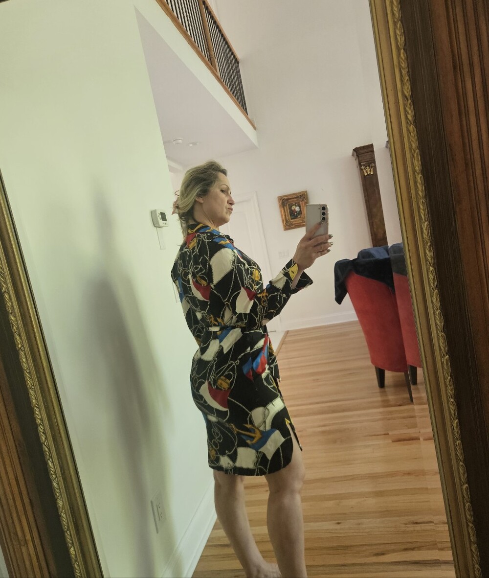 Ralph Lauren Nautical Print Black Tie-Waist Shirt Dress. Silk. Sz 8p - Picture 4 of 5